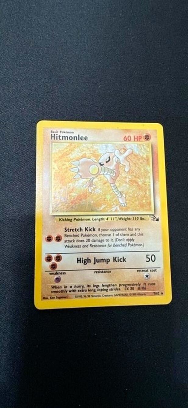 Pokemon Fossil Hitmonlee 7/62 Unlimited Holo LP 1999 WOTC Vintage Rare